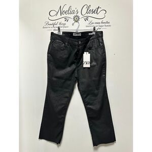 Zara The Dreed Flare Coated True Black High Rise Cropped Jeans 14 / 46 NWT